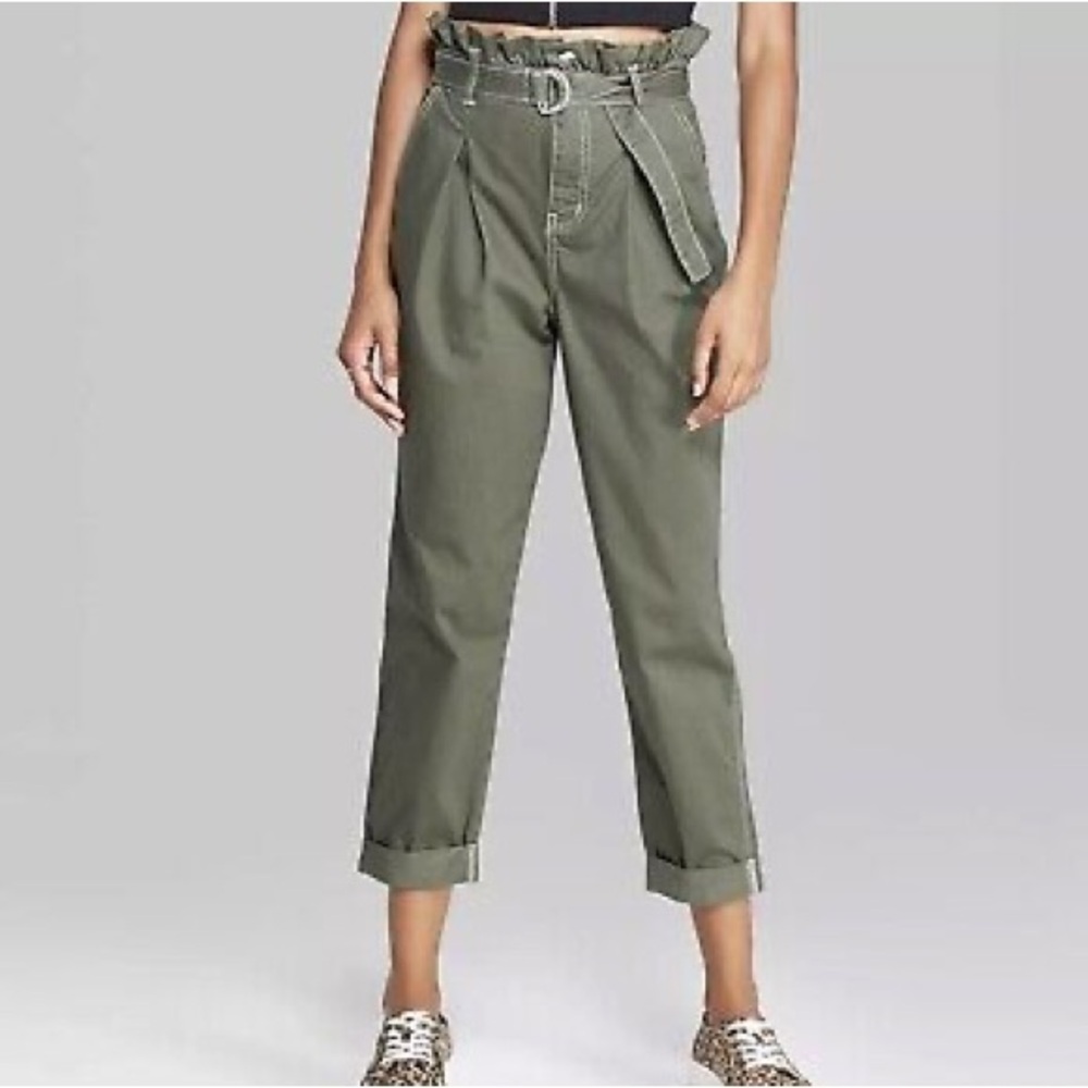 Wild Fable High Rise Paper Bag Army Green Pants EUC